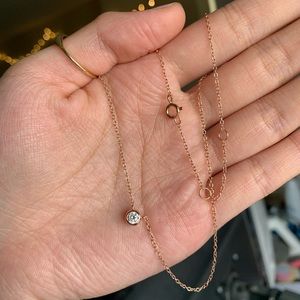 14k rose gold vermeil CZ solitaire necklace